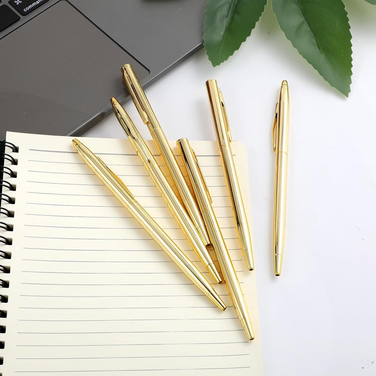 6 Pcs Gold Metal Ballpoint Pens with Black Ink, Retractable 1mm Ink Pens, Slim Ballpoint Pens for Handwriting, Work - ShopVlot