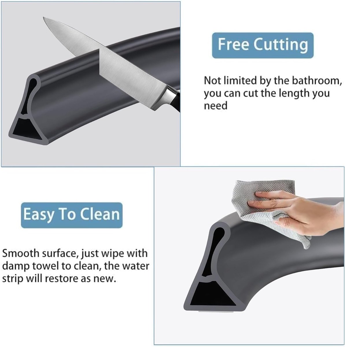 SnelShoppen - 2m Curved Groove Douchedrempel Waterbarrière, Badkamervloerafdichting, Douchebak Sealing Strip, Watervaste Strip (Zwart, 4cm H)