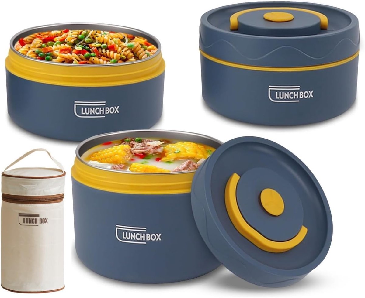 SnelShoppen - Volle Maaltijd Thermosfles met Inzetstukken, Stapelbare Lunchbox, RVS Vacuüm Soep Thermo met 2 Laag Stapelbare Lunchbox en Lunchtas voor