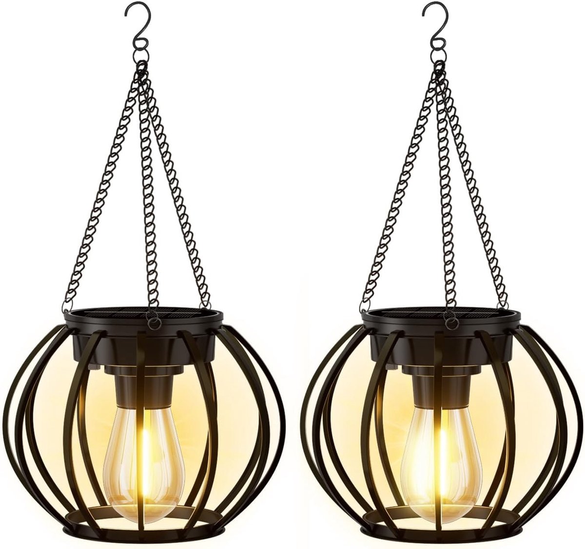 Hangende Solarlampen voor Buiten - Warmwit - Pompoenvormig - Metalen Retro Hanglampen met Haken - Voor Tuin en Balkon