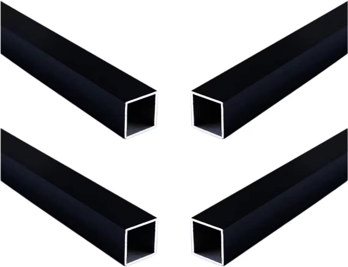 SnelShoppen - 4x Vierkante Aluminium Buizen Zwart Gepoedercoat 10x10x1mm voor Constructie en Decoratie, Lengte 20cm, Materiaal 6063