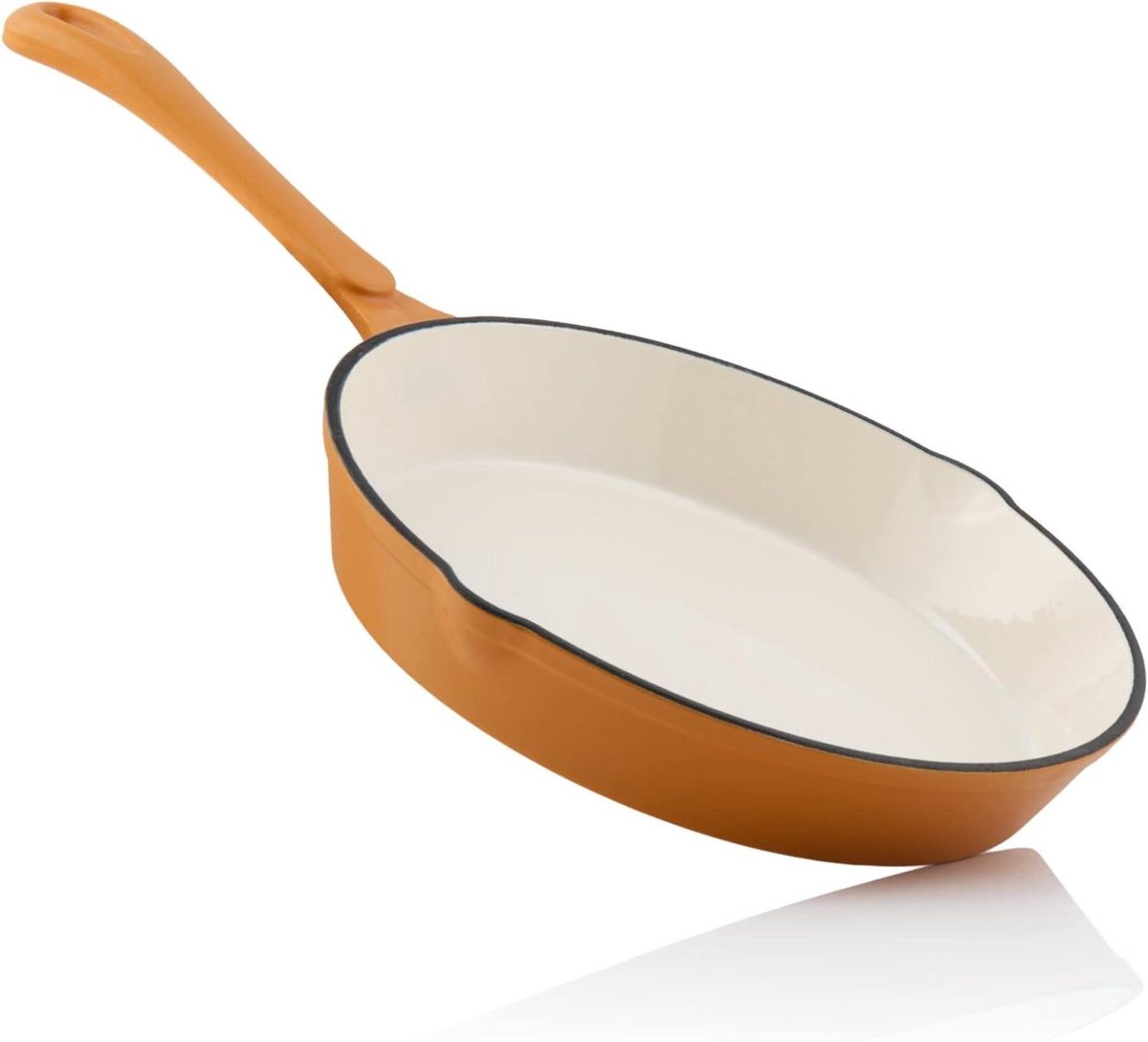 Gietijzeren Pan - Stoofpan Emaille - Langzaam Garen - Twee Uitschenk Tuiten - 24 cm - Zonnig Oranje