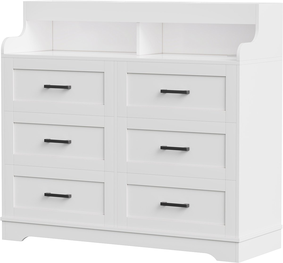 Commode met 6 Lades, LED-Verlichting Slaapkamer, Open Opbergvakken, Houten Commode, Combineert Opberg-, Presentatie Sfeercreatiefuncties
