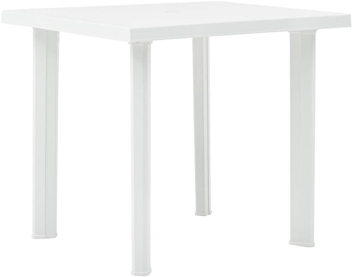 Tuintafel - Wit - 80 x 75 x 72 cm - Kunststof Weerbestendig met Parasolgat - Voor Buiten Dineren