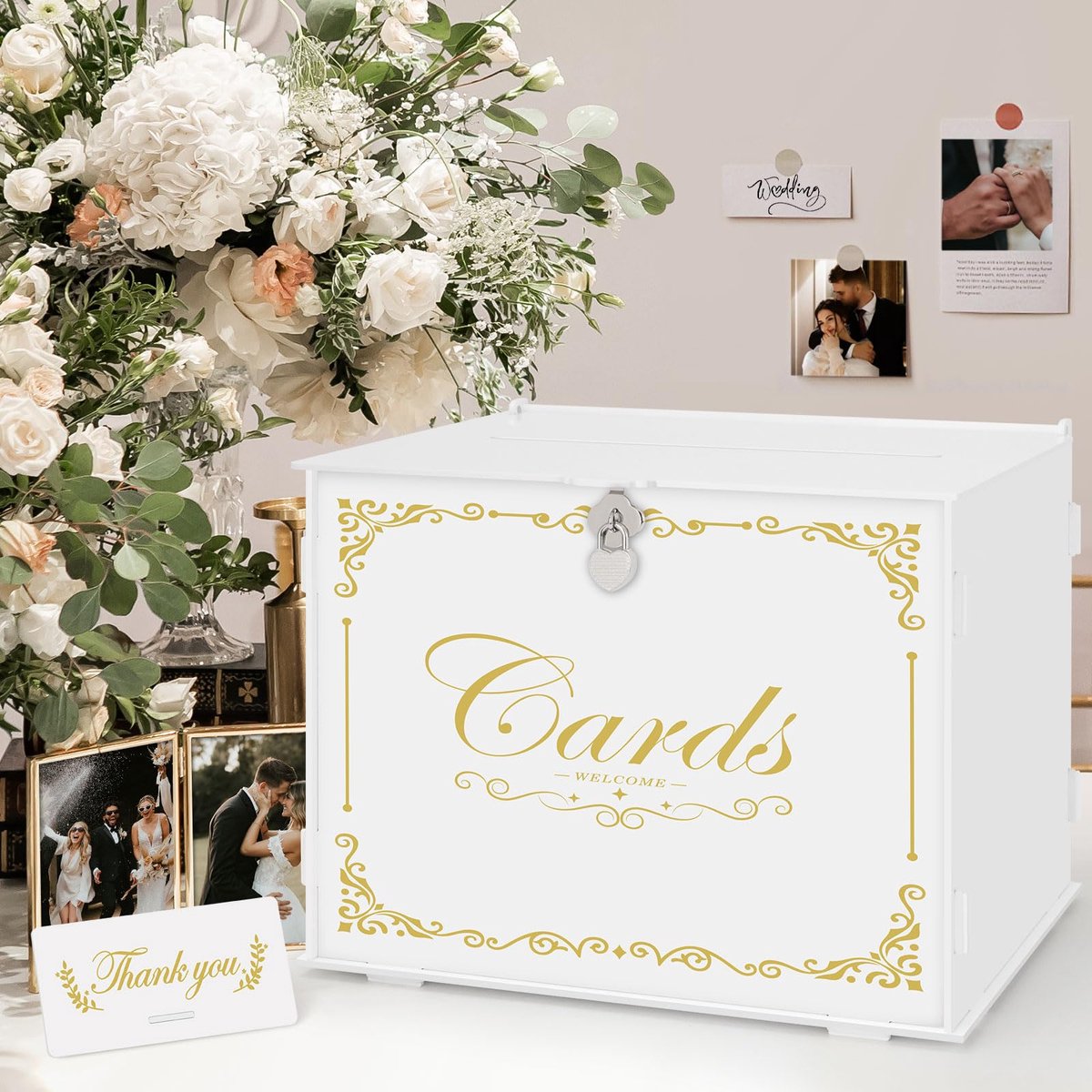 SnelShoppen - Envelopbox voor Bruiloftskaarten, Spaarpot en Urn van Acryl, Landelijk Huwelijk, Met Slot en Sleuf voor Ontvangst, Verjaardag, Babyshowe