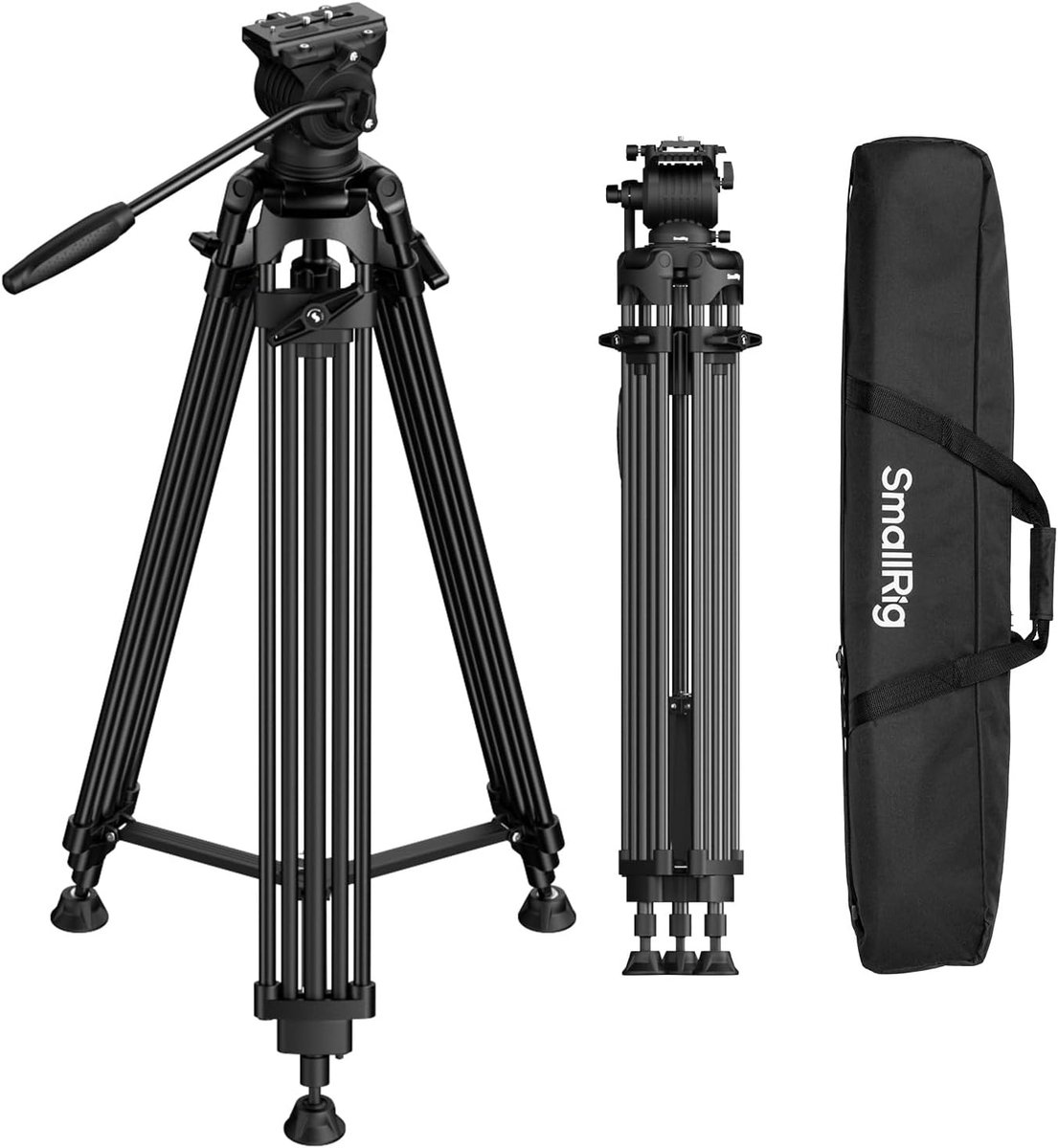 SnelShoppen - Heavy Duty Video Tripod 75" met 360° Fluid Head, 75mm Bowl, snel verstellen, voor DSLR, spiegelloze camera, camcorder, 17.64lb draagverm