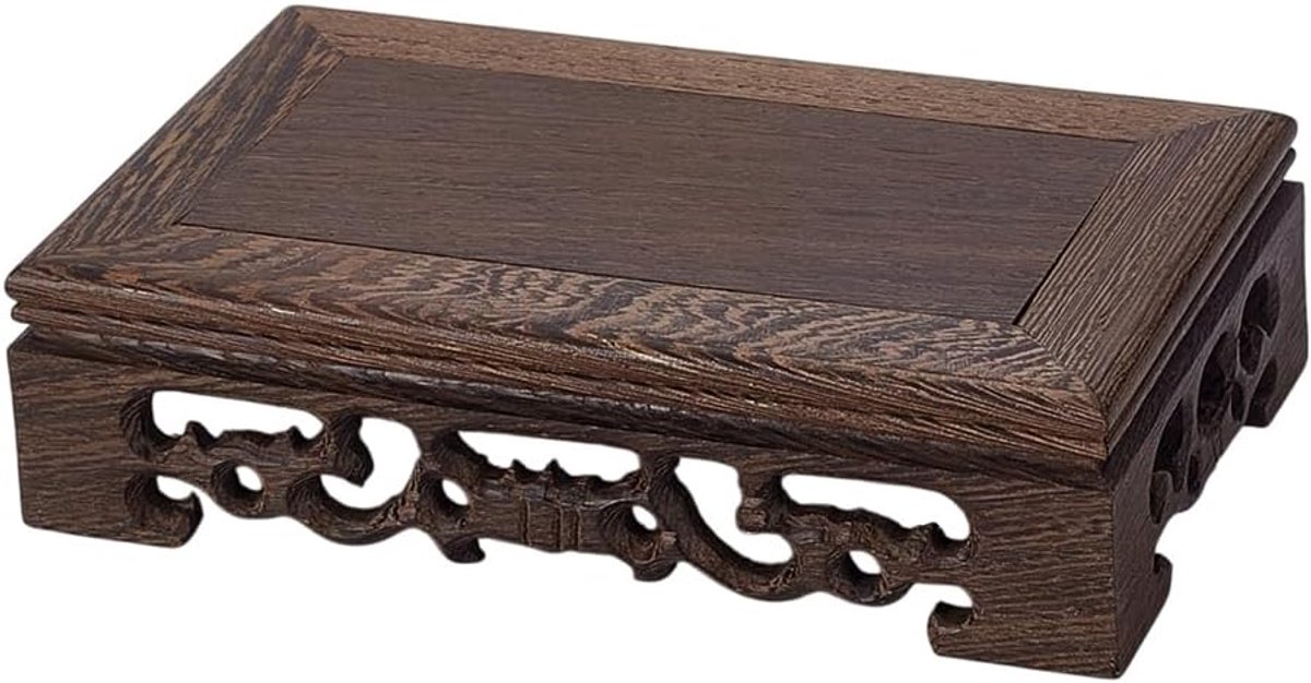 SnelShoppen - Houten Display Stand Basis 9x16cm Rechthoekige Vaas Riser Oosterse Stijl Pedestal Stand voor Vaas, Bloempotten, Tafellamp, Vissenkom Ver