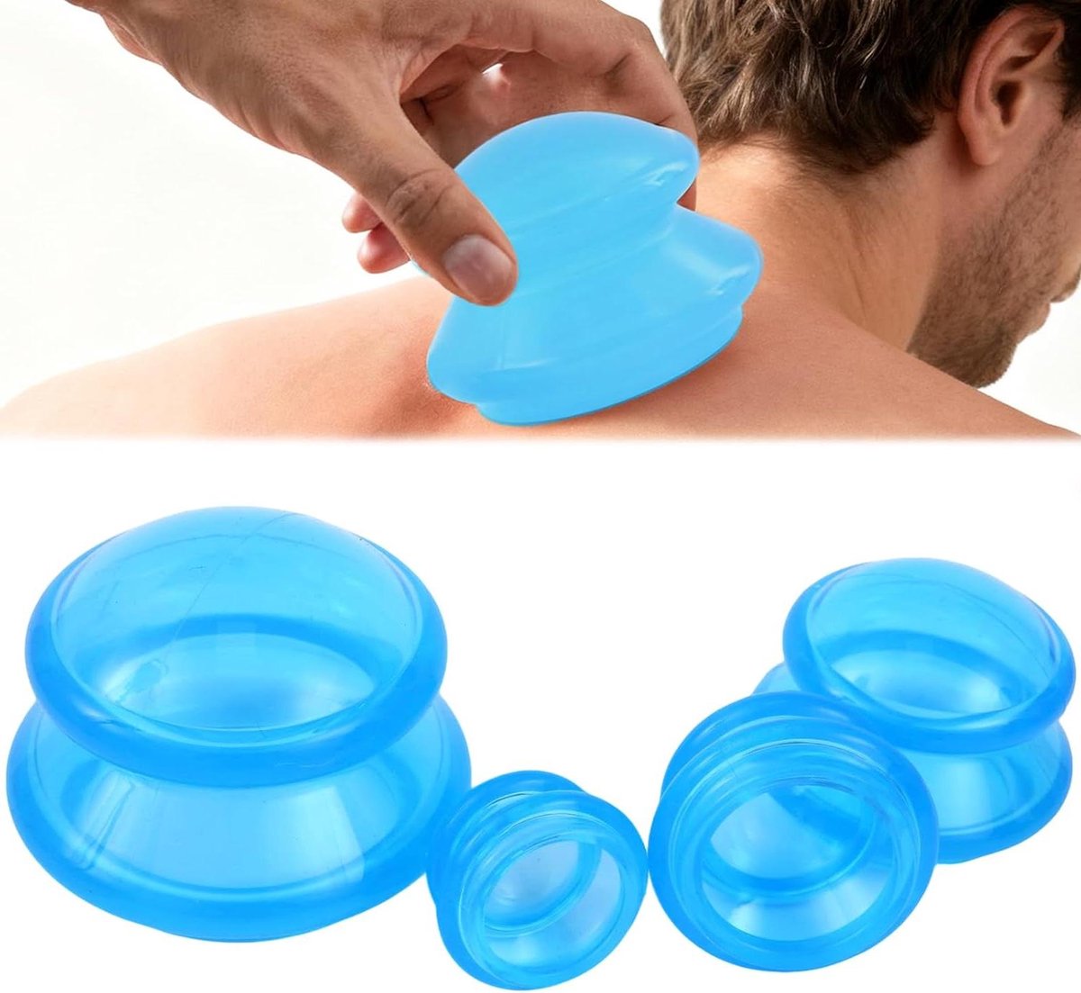 Silicone Cups - Massage Cups - Lichaamsmassage Ontspanning - Verschillende Maten - 4 Stuks - Blauw
