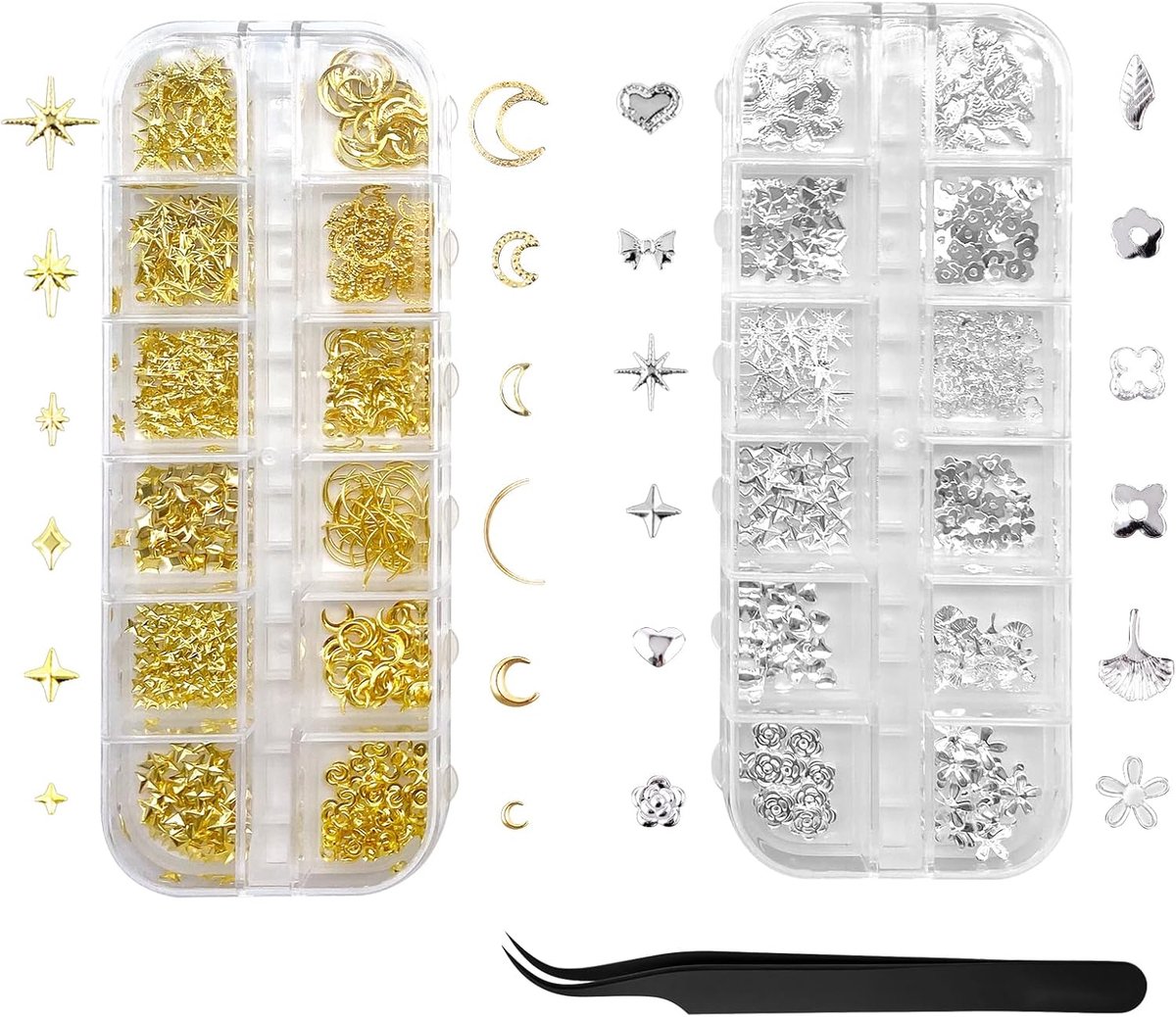 Nail art accessoires - 2 stuks goud en zilver - sterren en maan - voor creatief nagelontwerp - ShopVlot