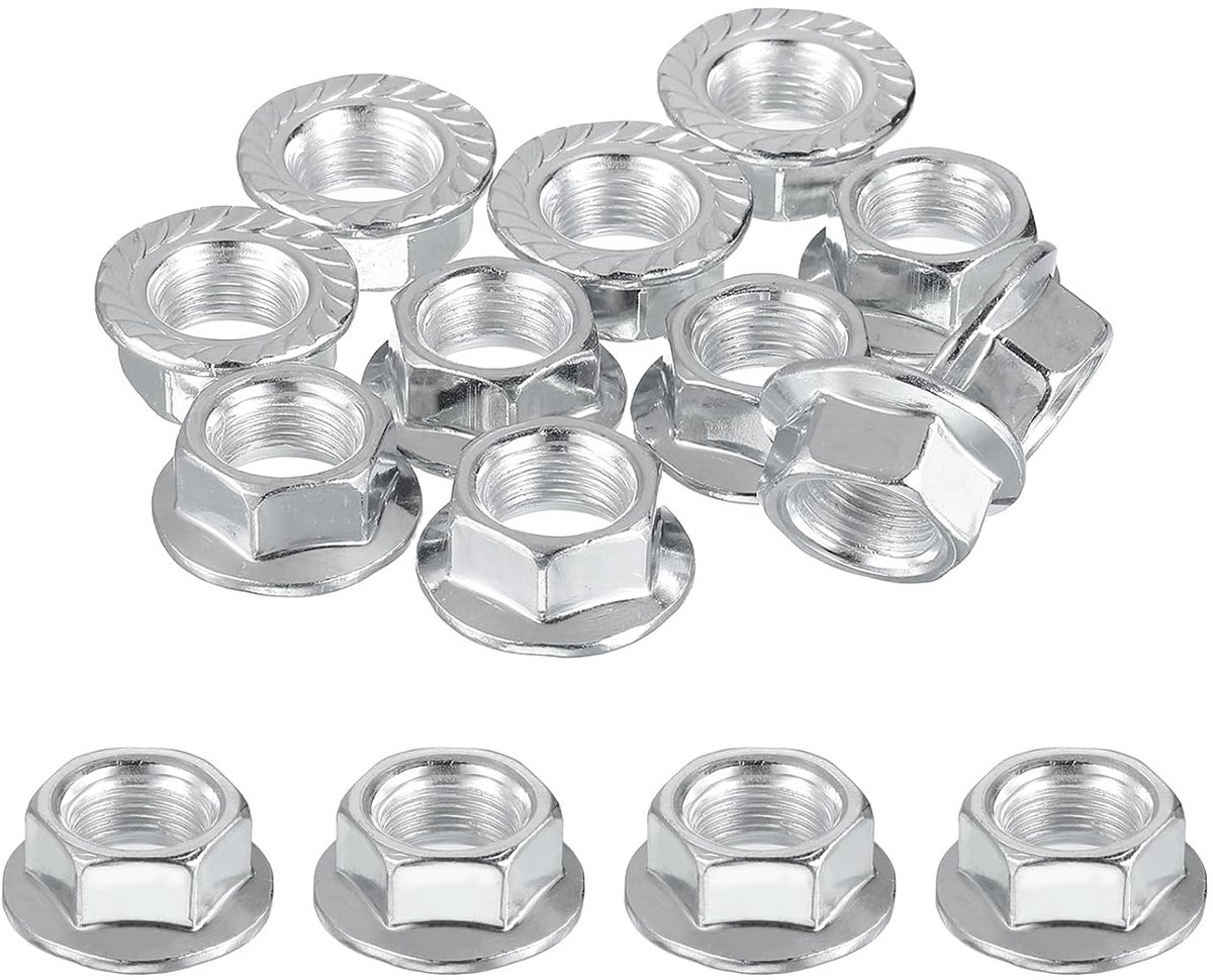 SnelShoppen - 15 Stuks M12 x 1mm Rändelbund Moeren, Hex Flensmoeren, RVS, Voor Mechanische Engineering, DIY, Silver