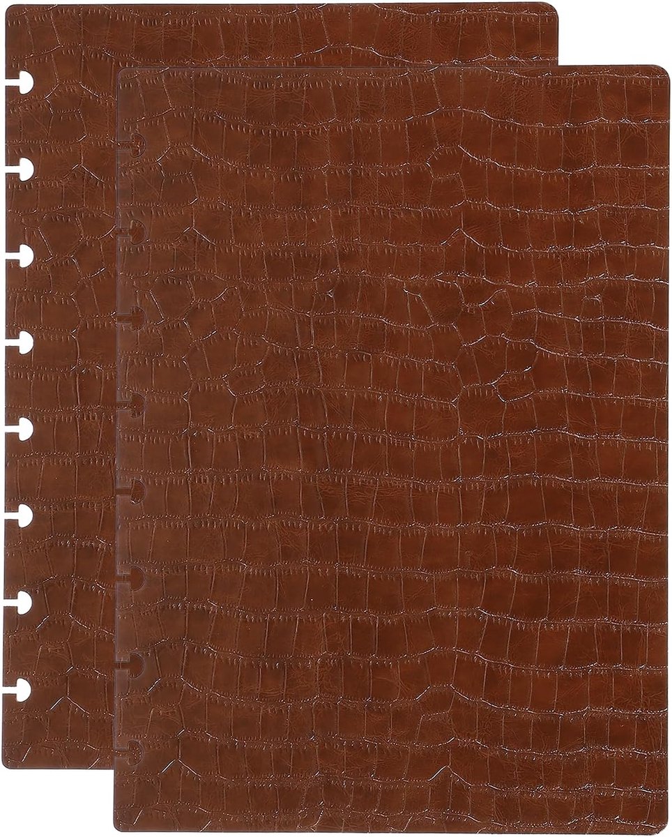 SnelShoppen - Leren Discbound Notitieboek Cover Set A5 - 6.3" x 8.6" - Krokodillenpatroon Bruin - 2 Stuks - Ideaal voor Kantoor en Notities