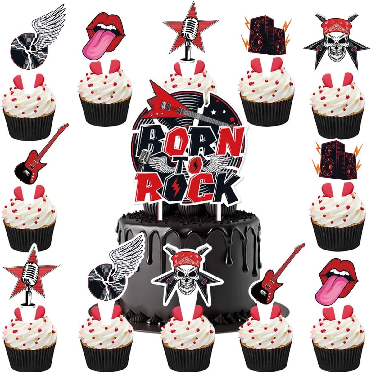 SnelShoppen - Cake Decoratie, Rok en Rol, Verjaardagstaart Decoratie, Muziek Rok, Verjaardagsversiering, Taart voor Jongens en Meisjes, Rockmuziek The