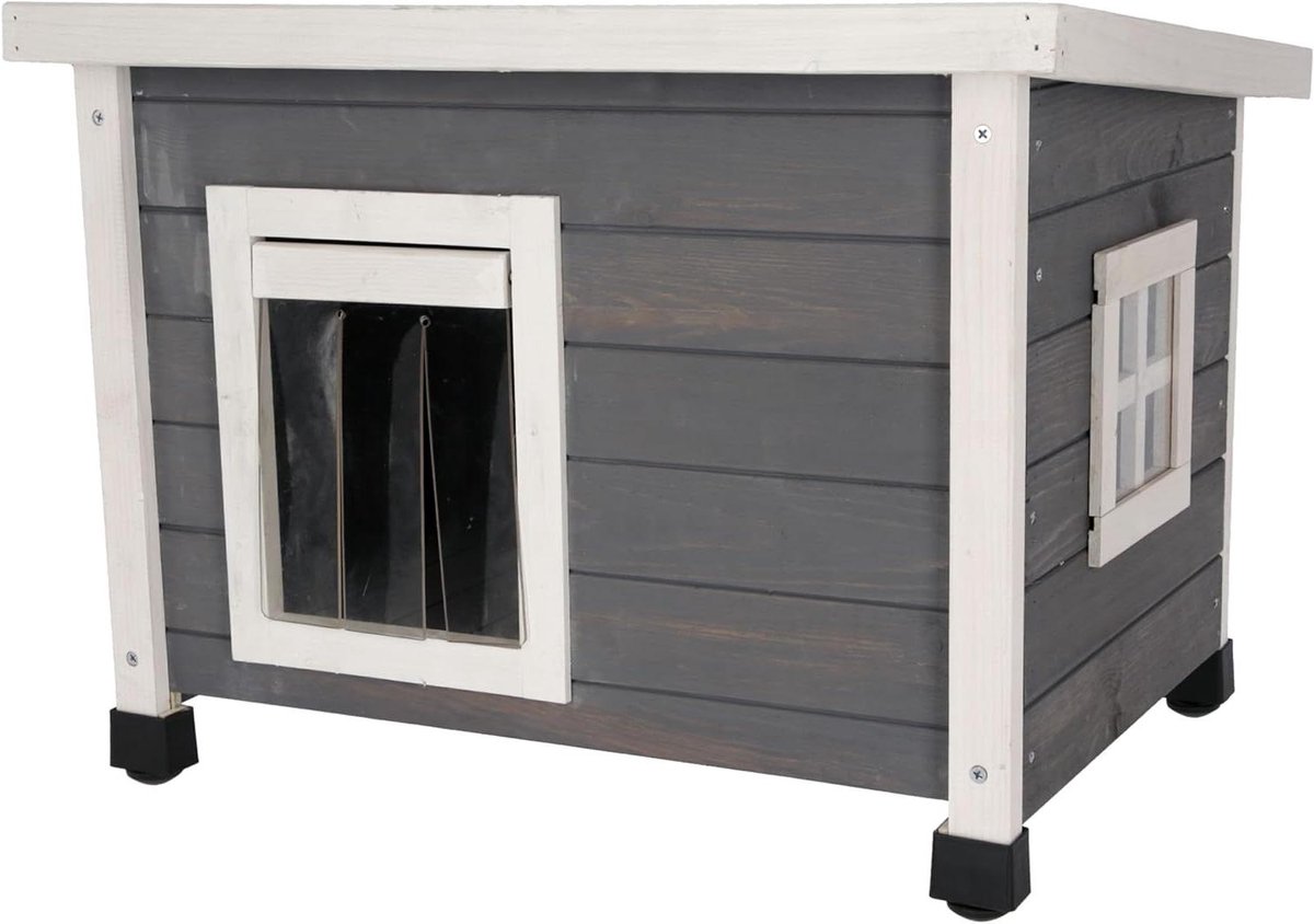 Kattenhuis Buiten - Houten Kattenverblijf - Bescherming Tegen Weer - Verstelbare Poten - 45 x 57 x 43 cm