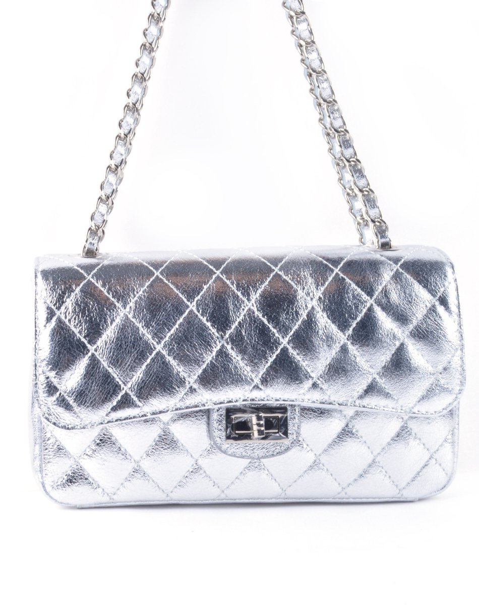 Giuliano lederen schoudertas Amoura - Metallic - Dames - Made in Italy - Zilver