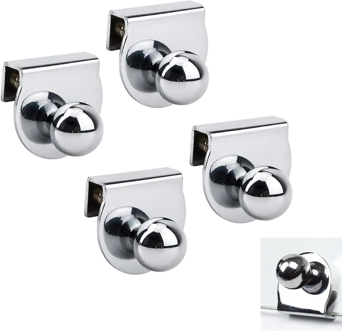 Glazen deur trekhandvat 4 stuks - roestvrij staal - zonder boren - voor douche glazen kast - ShopVlot