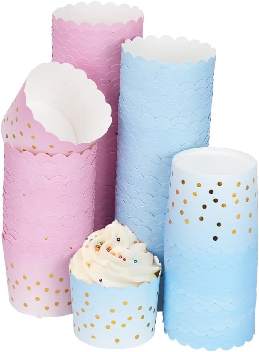 SnelShoppen - Pack van 100 Muffinvormen, Papieren Cupcake Mallen voor Bakken, Vetbestendige Bakvormen voor Feesten, Verjaardagen, Bruiloften (Blauw-Ro