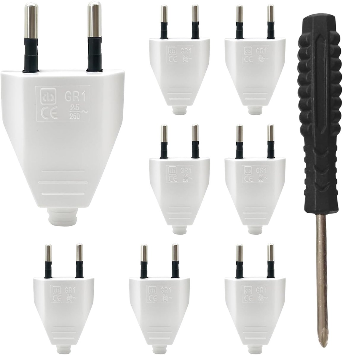 SnelShoppen - Euro Plug Platte Stekker 8 Stuks 230V 2.5A met Schroevendraaier - Voor Thuisapparaten, Verlichting en Kleine Apparaten - Hoogwaardige AB