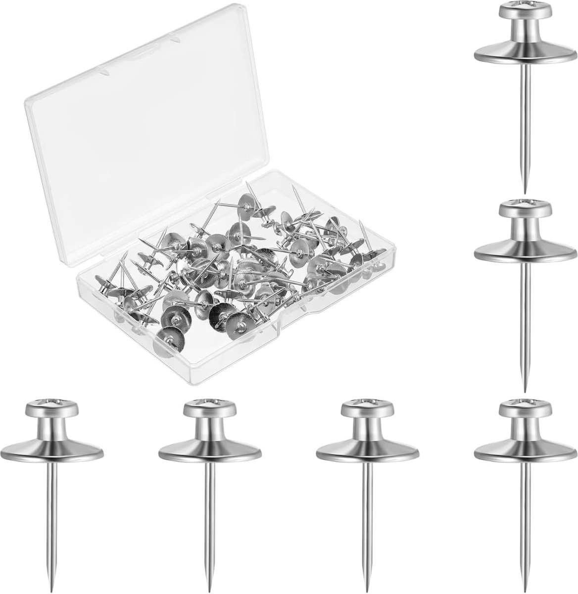 SnelShoppen - Pack van 50 dubbele spijkers, zilver, zinklegering, fotohangers, wandnagels, zacht voor hout en gipswand, veelzijdig voor het ophangen v
