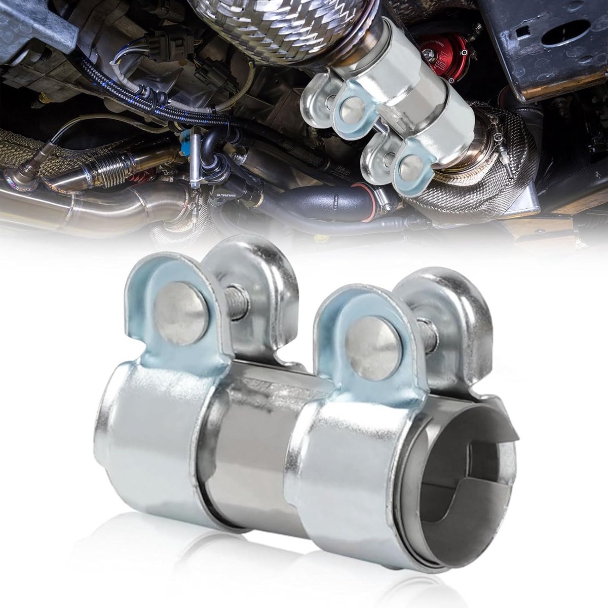SnelShoppen - Dubbele Uitlaatklem Ø 35 mm x 95 mm, RVS Uitlaatklem, Universele Buiskoppeling, Corrosiebestendige Double Clamp voor Auto en Motor