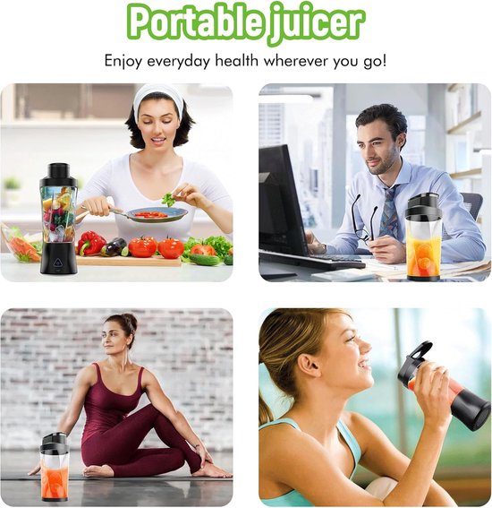 Draagbare mixer - Persoonlijke blender - Gezonde dranken maken - Zes roestvrijstalen messen - 700 ml - Zwart — afbeelding 5