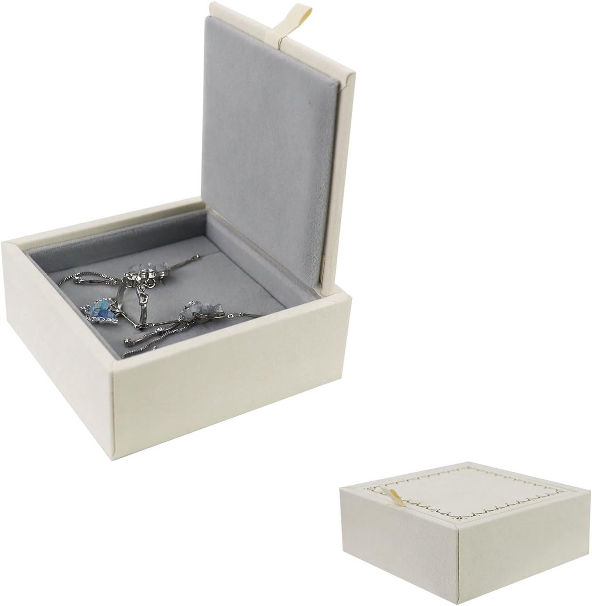 SnelShoppen - Ringdoos Bruiloft Vierkant Vintage Fluwelen Ringdoos met Warmtebedrukking Patroon Exquise Eenvoudige Ringdoos voor Trouwaanzoek Jubileum