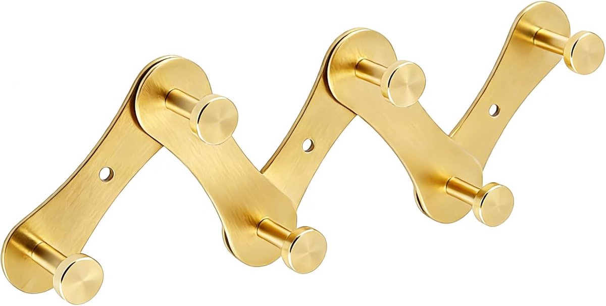 SnelShoppen - 304 RVS Uittrekbare Wandhaken, Badkameraccessoires, Wandkapstok met Ronde Zwemkleding Haken (6 Haken), 39 cm, Goud, Voor Hal, Slaapkamer
