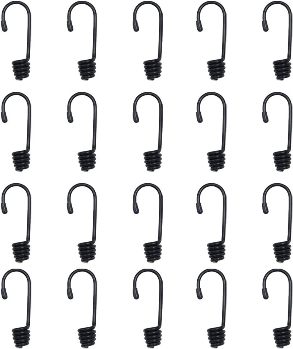 20 Stuks Zwarte Schokkoord Haken 6mm, Plastic Gecoate Spiralen voor Elastisch Koord en Bungee Touwen