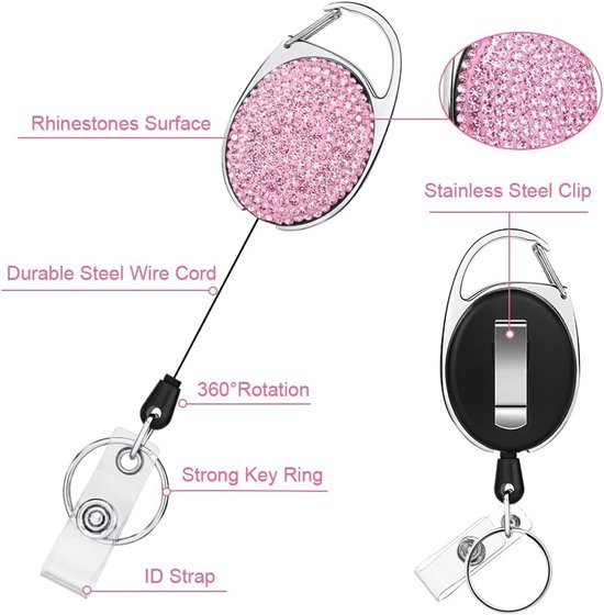 ID Badge Houder Set met 3 ID Kaart Houder en Lanyard, Retractable Badge Reel voor Kantoor, Onderwijs en Medisch Gebruik (Zwart, Wit, Roze) — afbeelding 2