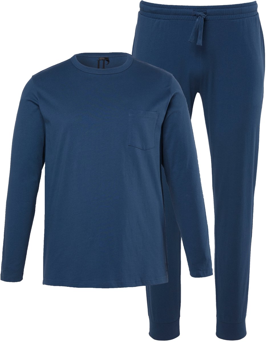 JP 1880 - Heren - Pyjama loungewear tweedelig borstzak - Grijsblauw - Maat XL