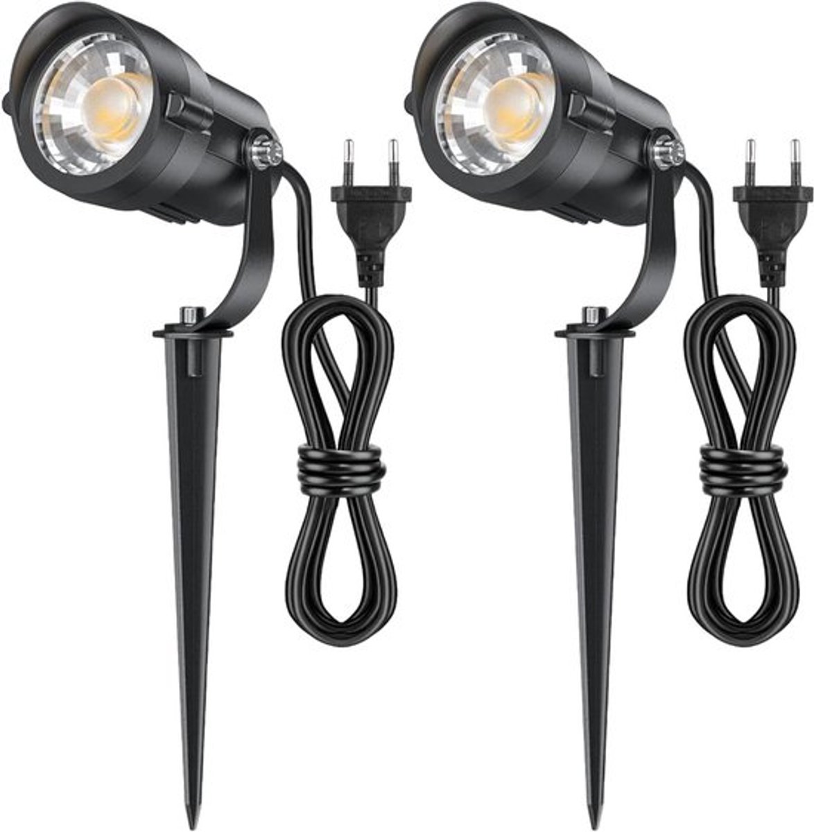 Tuinverlichting set van 2 met grondpen, 12 W LED spots, warm wit 2700 K, IP65 waterdicht, ideaal voor terras, paden en planten