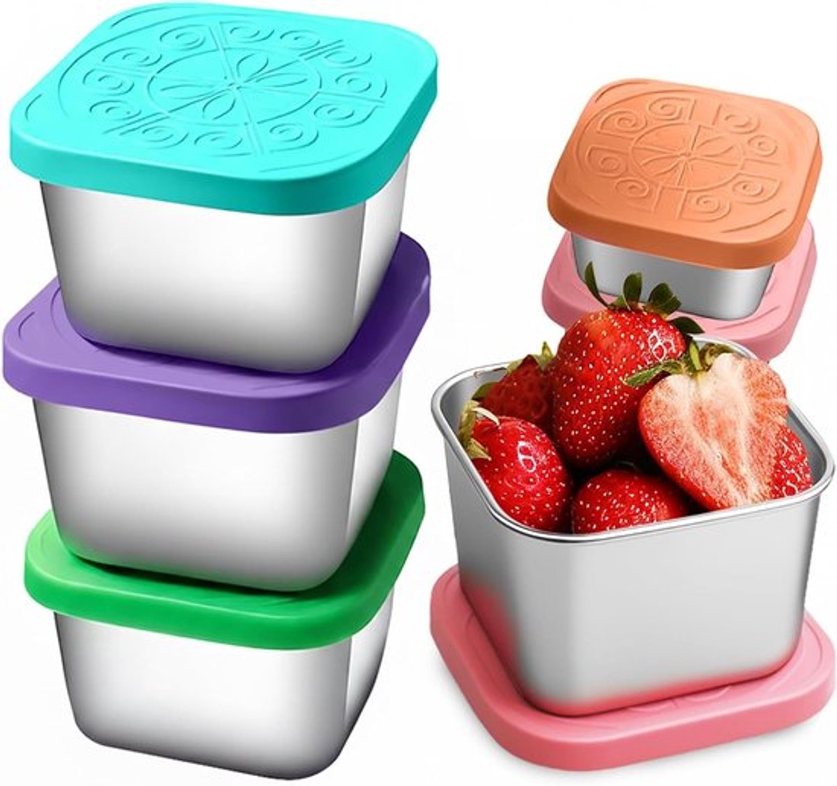 RVS Snackdoos Set van 6 Stuks, Ideaal voor Lunch, Snackopslag en Maaltijd Voorbereiding, Luchtdicht en Geschikt voor Kinderen, Kantoor en School