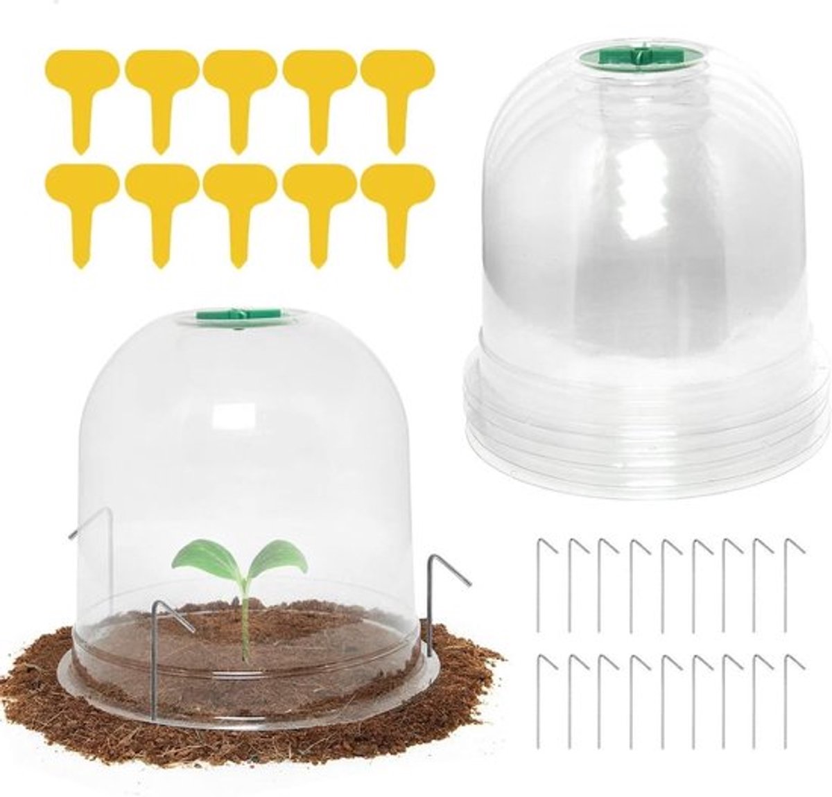 6 Stuks Tuin Plant Klokken, 26 cm x 20 cm Plant Koepeldeksel, Herbruikbare Plastic Mini Kas voor Verwarming en Bescherming van Planten, Inclusief 10 Etiketten en 18 Bevestigingspinnen