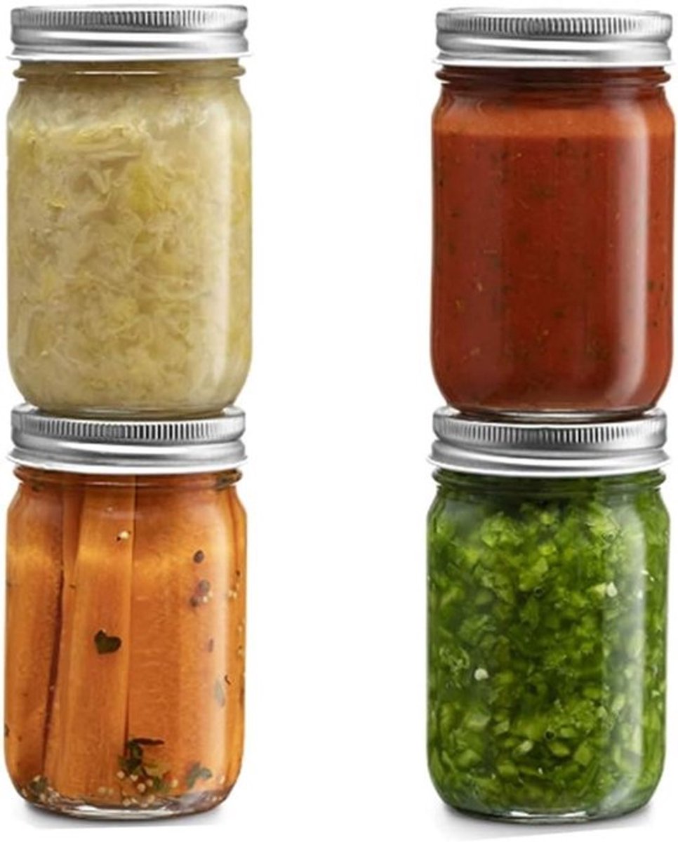 Glazen Opbergpotten van 14 oz met Luchtdichte Metaaldeksels voor Maaltijdpreparatie, Voedselopslag en Inmaken