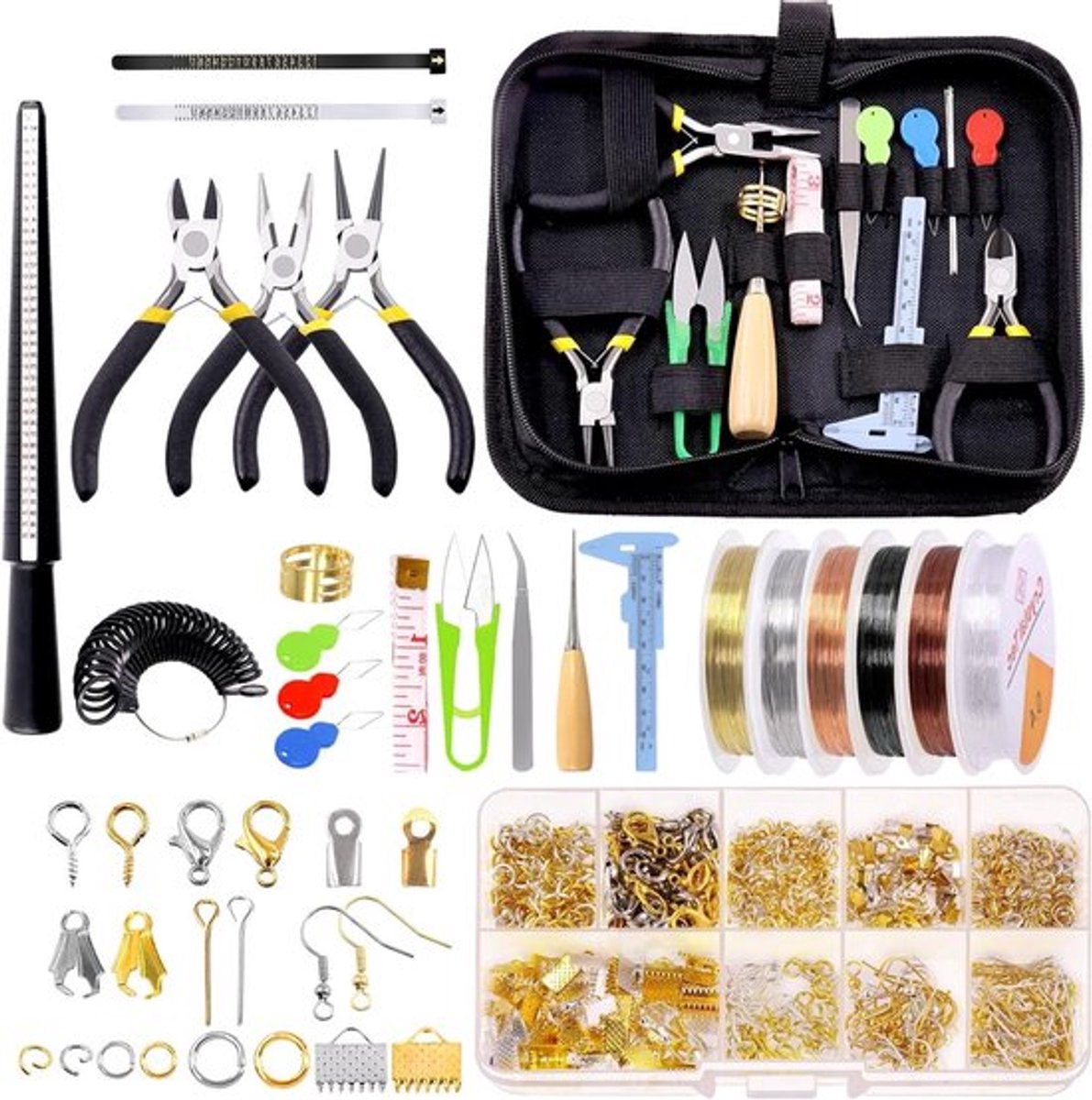 Complete Set voor Sieradenmaken met Gereedschap, Pliers, Kralen, Draad en Meetinstrumenten voor DIY Oorbellen en Kettingen - 937 Stukken