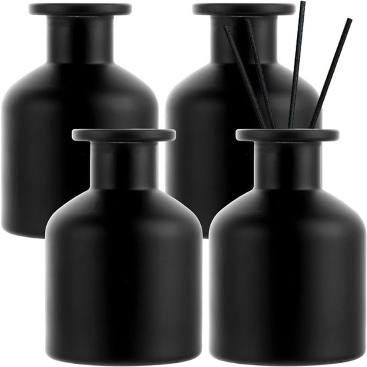 Set van 4 Zwarte Glazen Diffuserflessen van 150ml, Herbruikbare Aroma Flessen voor Essentiële Olie en Geurverspreiding in Huis