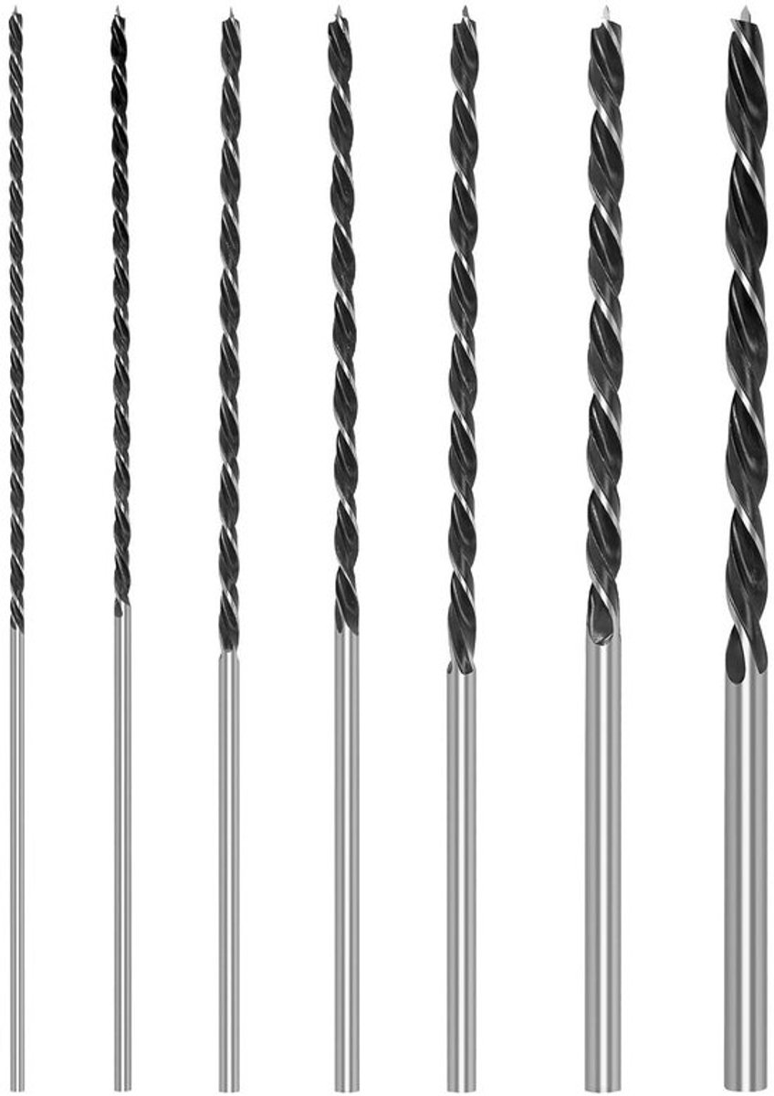 Set van 7 Houtboor Bits, 4-12 mm x 300 mm, Geschikt voor Hardhout, Multiplex en Baksteen, Ideaal voor Langdurig Boren