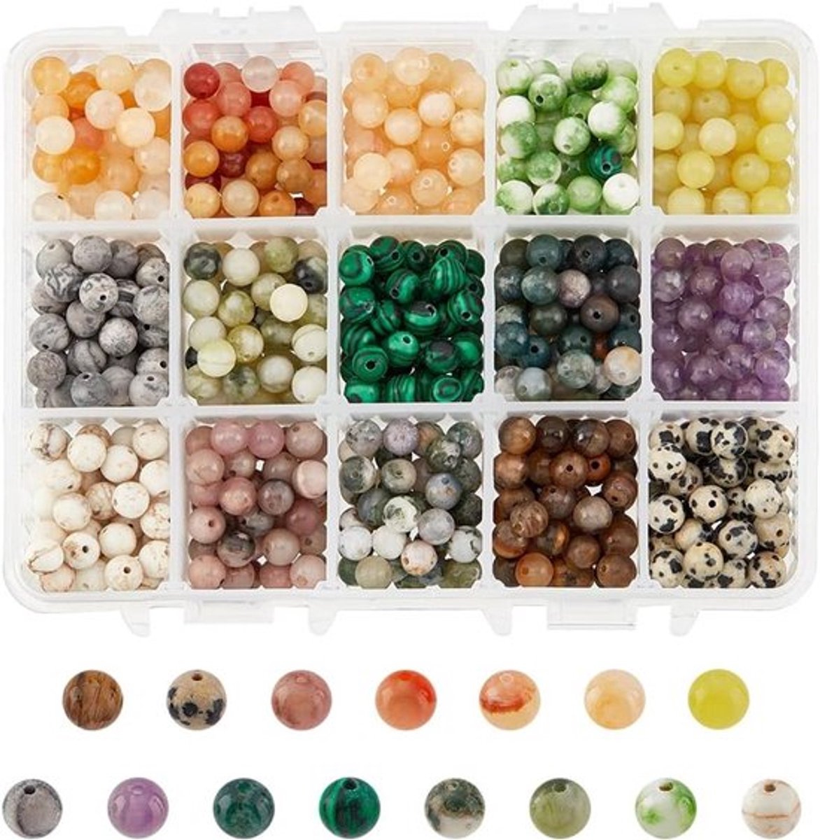 750pcs 6mm Natuurlijke Edelsteen Kralen in 15 Stijlen, Ronde Losse Kralen voor DIY Sieraden, Agaat Kralen voor Armbanden en Kettingen maken