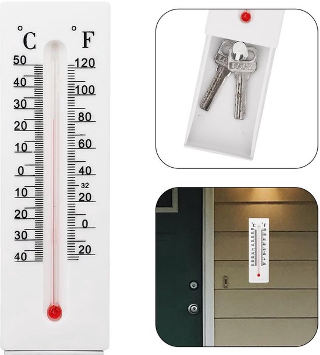 Sleutelhouder met verborgen compartiment - Thermometer Sleutelverbergkoffer - Hars - 16x5x2.5cm - Decoratief - Buiten gebruik - Sleutelverbergbox