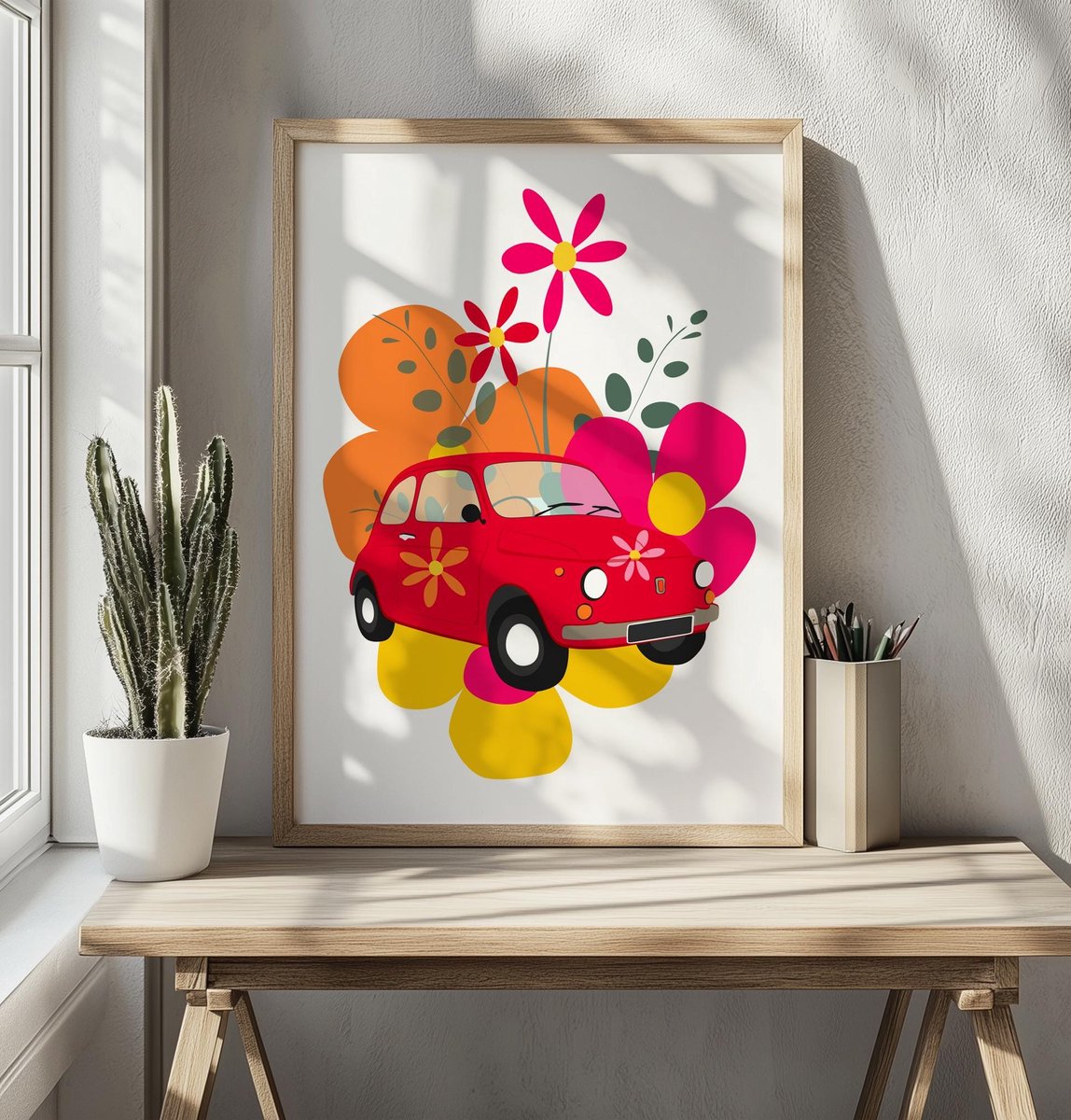 Retro Auto Poster – Flower Power Kunstprint 30 x 40 cm