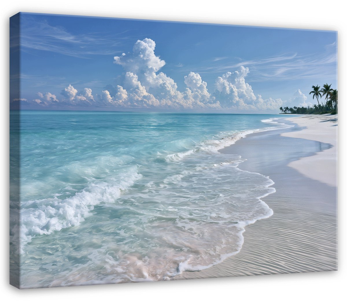 WALLARENA Canvas schilderij 60x40 cm - tropisch strand met palmbomen Blauw