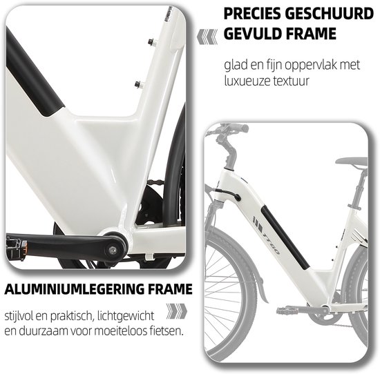 SmartAI 27.5" Elektrische stadsfietsen - 648WH Lithium Accu - Actieradius tot 120 km –250W Motor - 48V 13.5Ah Accu - Shimano 7s - Hydraulische Schijfremmen– Drievoudige Vering - Elektrische Fiets - 70 Nm- Wit — afbeelding 3