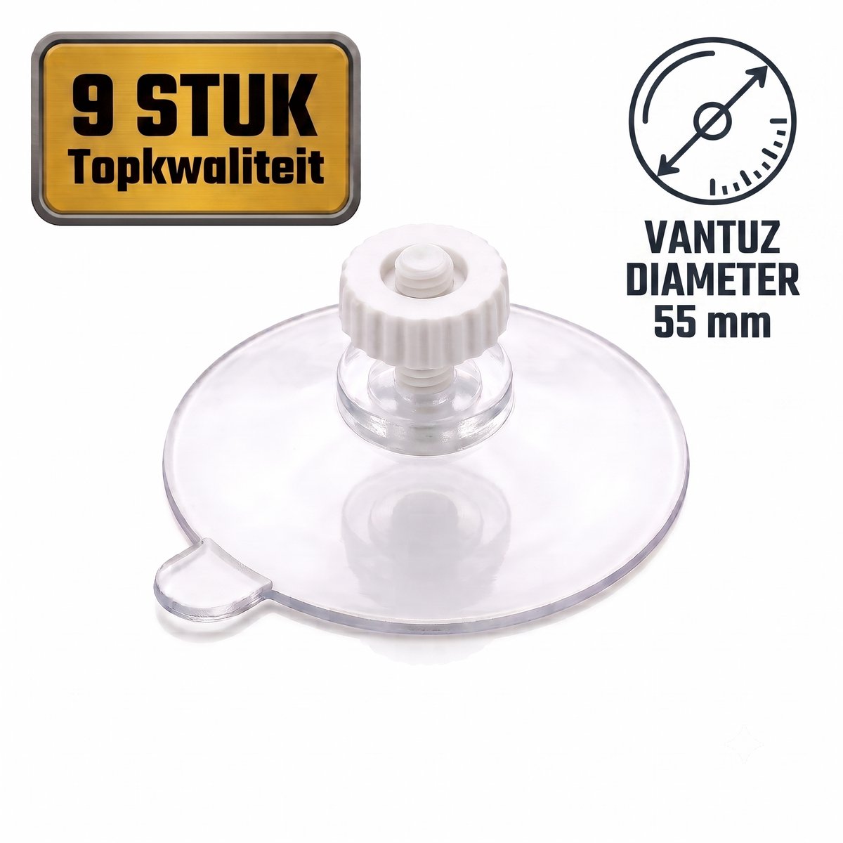 INDECOR 9x Zuignappen met Schroefdraad – 55 mm – Transparante Vacuüm Zuignappen met Kunststof Moer – Voor Glas, Raam, Zonwering & Ophangen
