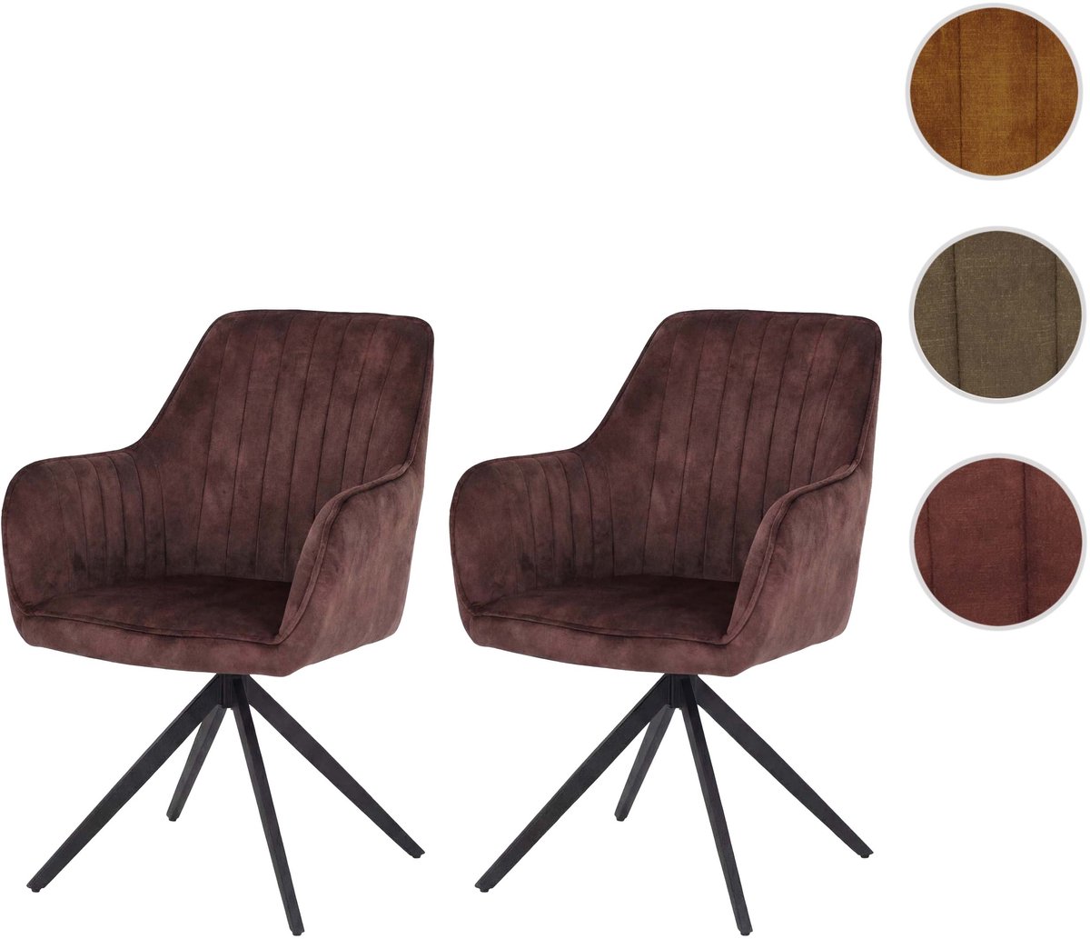 MCW Set van 2 eetkamerstoelen MCW-L79, keukenstoel met draaibare armleuningen en automatische terugkeerfunctie, fluweel 440 g/m² ~ suède-look, terracottabruin