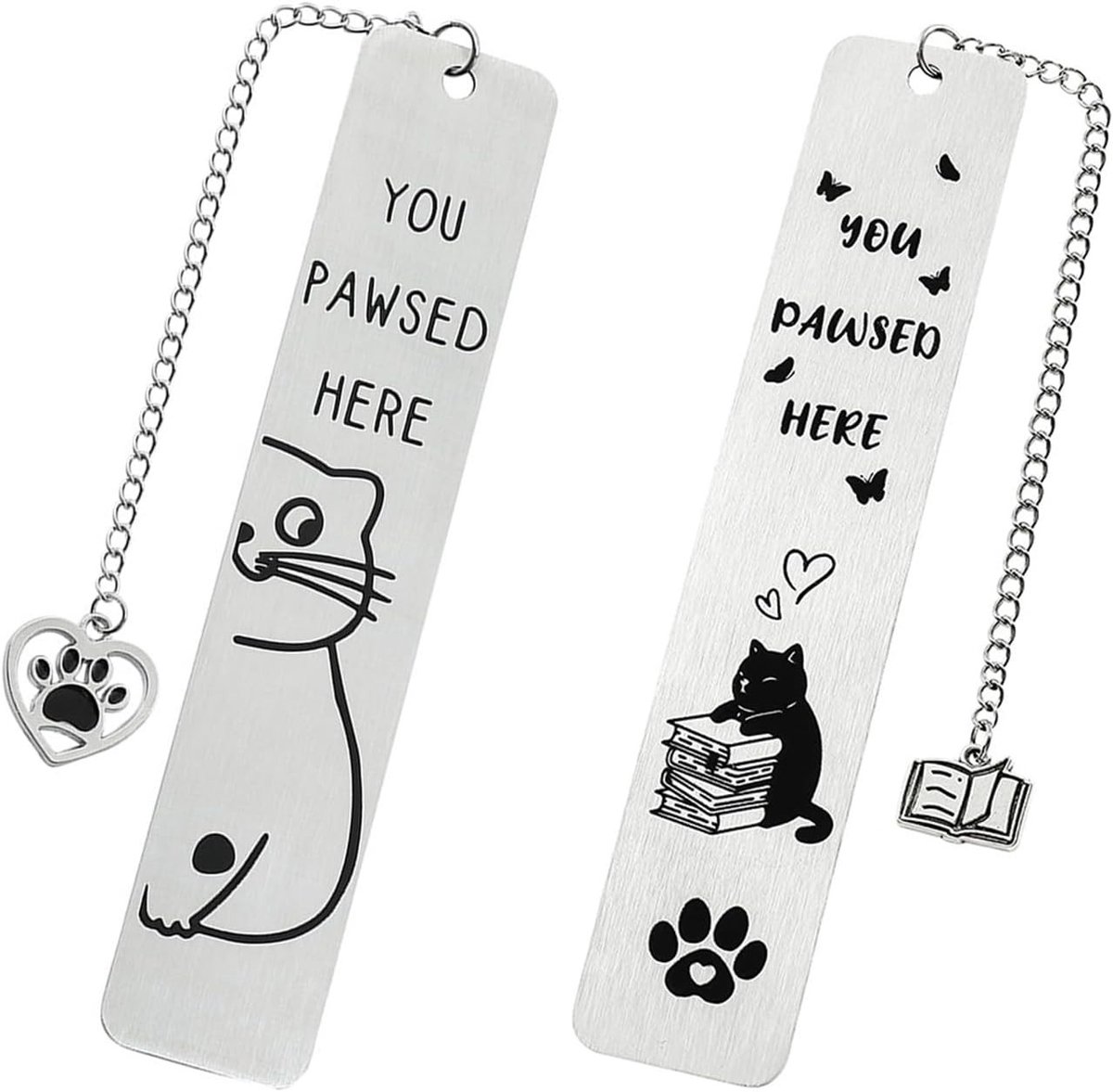 Stalen Boekenlegger met Kattenontwerp en Hangertje - Perfecte Accessoire voor Boekenliefhebbers, Cadeau voor Vrienden en Kinderen