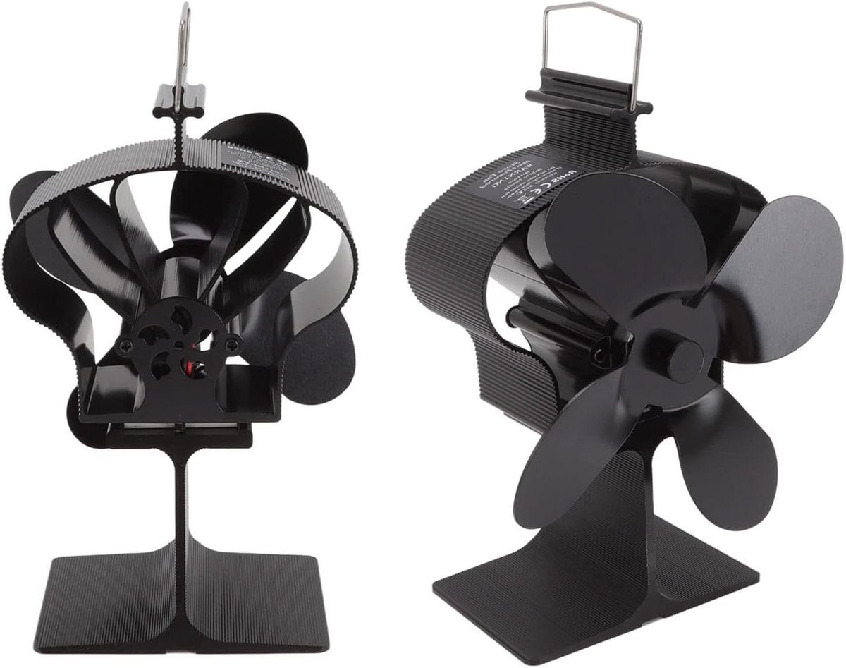 Haardventilator - Kachelventilator Warmte - Warmte Verspreiden - Warmteaangedreven Werking - 196 mm Hoog - Zwart