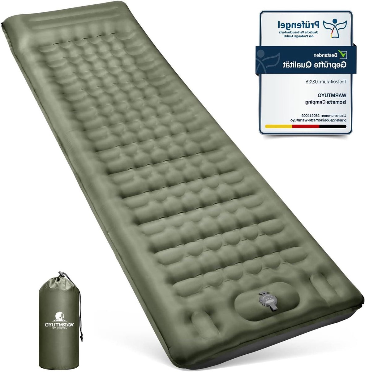 Opblaasbare slaapmat - Luchtbed kamperen - Outdoor slapen - Geïntegreerde voetpomp - 12 cm dik - Legergroen