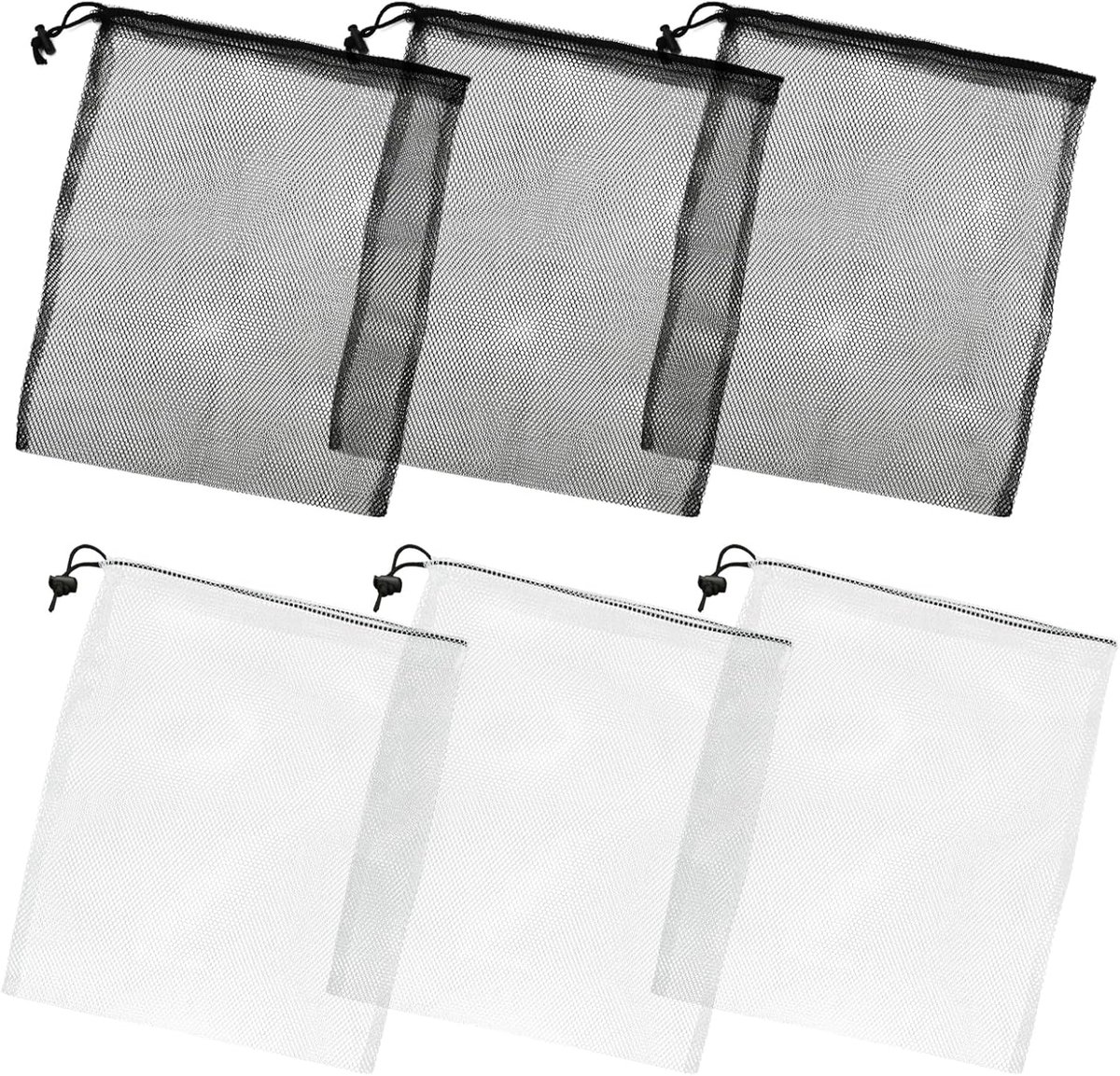 Netzakken 35 x 40 cm - 6 stuks zwart en wit - ademend materiaal - ideaal voor was of speelgoed - ShopVlot