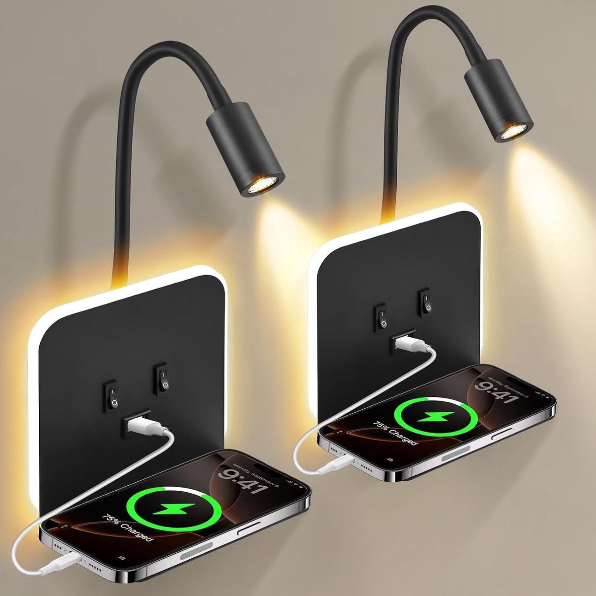 Wandlamp - Blauw - - Led Leeslamp met USB-oplaadaansluiting en Flexibele Zwanenhals - Voor Binnengebruik