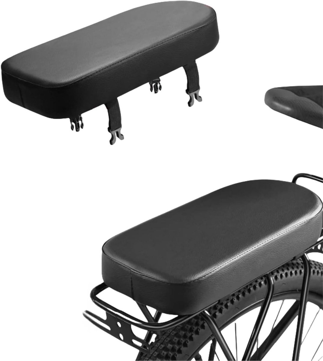 Fiets Achterzitje - Zadel Kussen - Kinderen Vervoeren - Snelle Montage - 31x15x4cm - Zwart