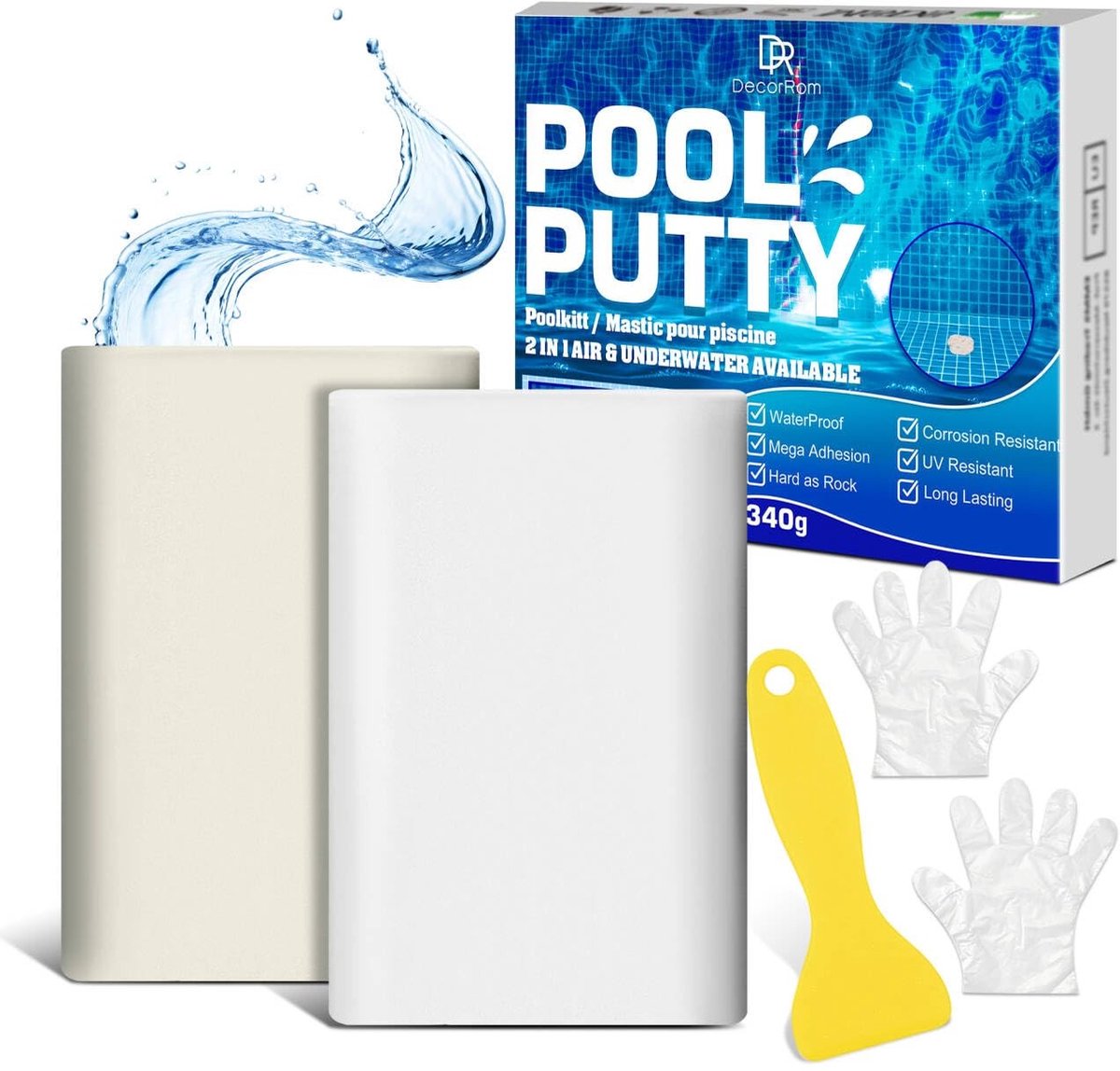Zwembad reparatieset – 340 g – 2-componenten epoxy – Voor onderwater en droge reparaties Zwembad reparatieset – 340 g – 2-componenten epoxy – Voor onderwater en droge reparaties